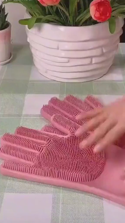 Pink Silicone Cleaning Gloves