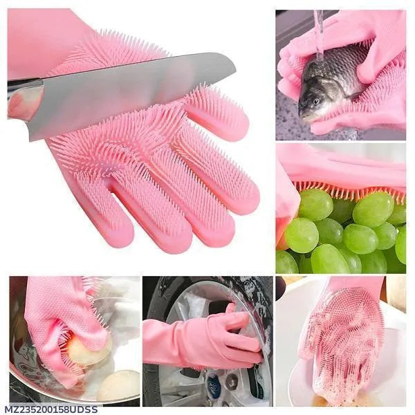 Pink silicone Cleaning Gloves